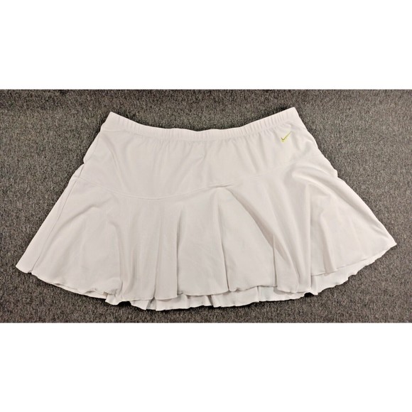 Nike Dresses & Skirts - Nike Dri-Fit White Tennis Skort Womens Large 12-14 Flare with Yellow Swoosh